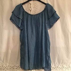 Terra & Sky Blue Denim Peasant Top